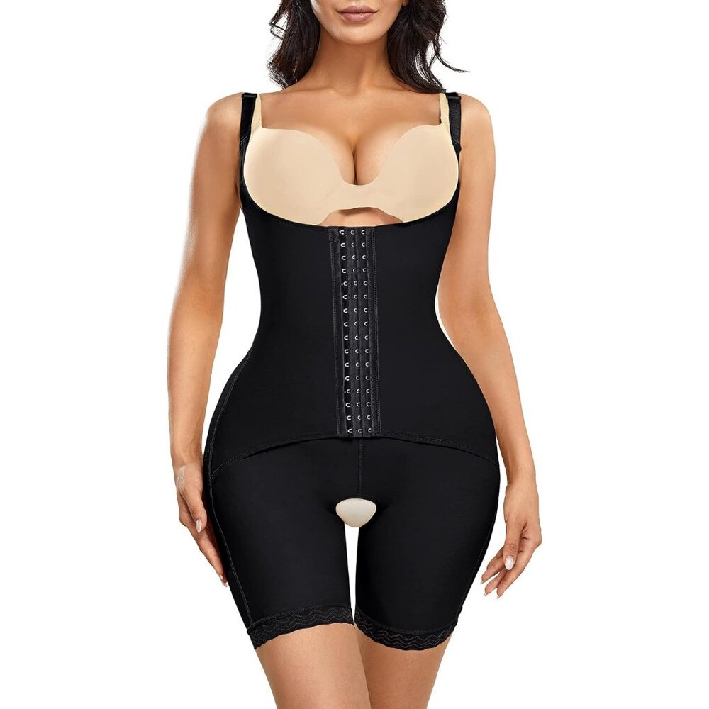 Women's Double Tummy Control Shapewear Bodysuit Black Butt Lifter Waist Trainer